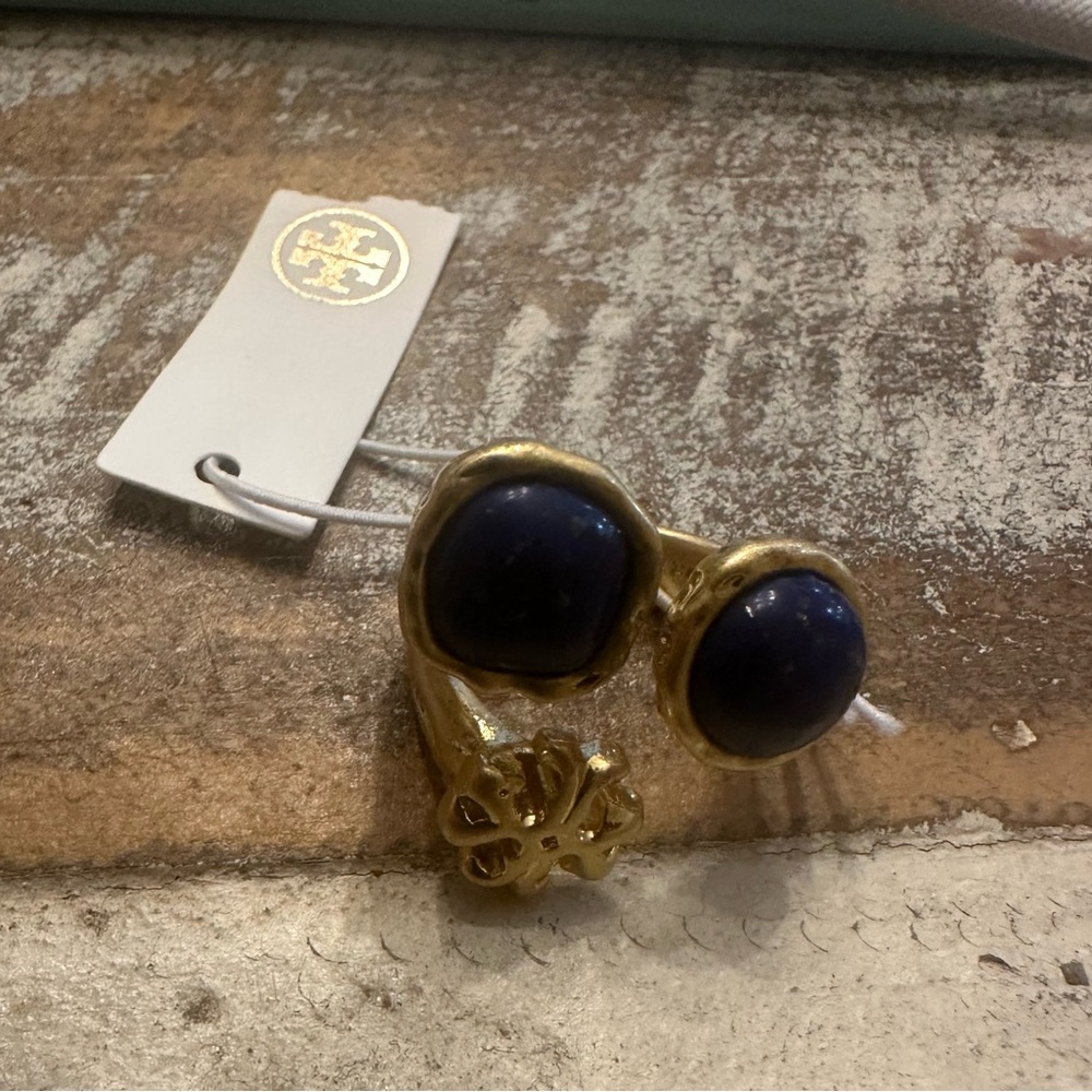 Tory Burch Gold Ring with Blue Stones